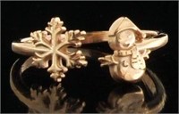 Rose Toned Snowman & Snowflake Designer Ring