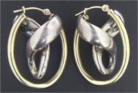 10kt Gold & Sterling Silver Large Hoop Earrings