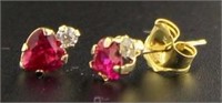 10kt Gold Ruby & White Topaz Stud Earrings