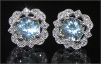 14kt Gold 1.58 ct Aquamarine & Diamond Earrings