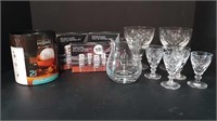 ASSORTED STEMWARE + ICE MOULD + WHISKEY GLASS +
