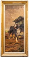 Illegibly Signed "Portrait of a Dog" Oil on Canvas