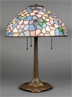 Tiffany Studios Style Slag Glass And Bronze Lamp