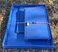 Blue plastic crate bottom w/ sides on casters