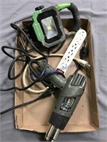 Heat gun, LED work light, power strip