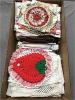Assorted doilies, runners, vintage tablecloths