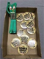 Iowa Hawkeye buttons, Gumby phone