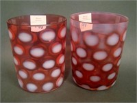 2 L.G. Wright  Cranberry Opal Coin Spot Tumblers