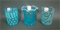 Lot of Three Blue Opalescent Tumblers