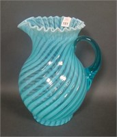 Jefferon Glass Blue Opalescent Swirl Pitcher