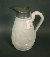 EAPG Milk Glass Syrup Jug w/Swan & Cattails