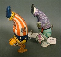 Two Chein Tin Litho Standing Clowns Wind Ups