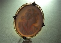 10K Victorian Hand Carved Cameo & Seed Brooch