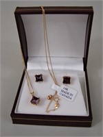 Ladies Garnet Earrings & Necklace Set in 14K