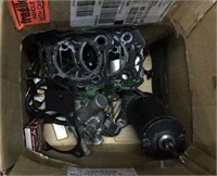 Box lot, miscellaneous motorcycle parts, water