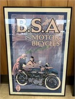 Framed poster BSA motor bicycles, with a vintage