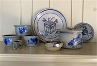 Group of Small Blue Decorated Stoneware Crocks