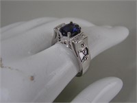 14K Gold Ring Natural Iolite + 14 diamonds