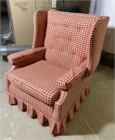 Midcentury Red Gingham Wingback Chairs