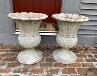 Pair of Faux Stone Pineapple Urn Planters