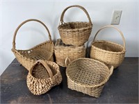 Group of 6 Hand Made Splint Baskets