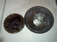 Carnival glass bowl and plate
