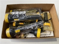 Box lot containing flashlights and clock