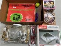 Box lot containing kitchen items, toys and other