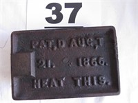 METAL PLEATER, AUG. 21 1866, "HEAT THIS", 6" X 4"