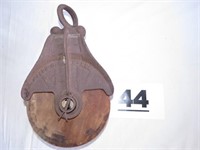 WOODEN PULLEY, BROKEN ON ONE SIDE, AS IS