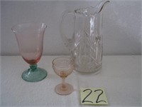 Glass Pitcher, Pink Depression Glass & Pink Glass