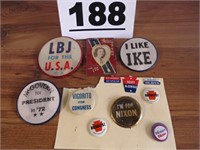 FLASH POLITICAL BUTTONS, LBJ, MCGOVERN, IKE,
