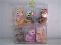 6 Beanie Babies in cases