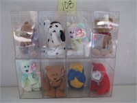 8 Beanie Babies in cases