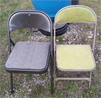 Metal folding chairs. Dimensions: 16.5" L x 18"W