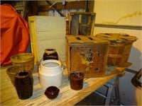 Stoneware, Baskets &  Primitive Wooden Crates