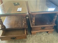 Ethan Allen wood End Tables With Glass ON Top