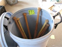 Trash Can & 7 Wooden Baseball Bats