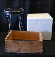 OLD ADVERTISING WOOD CRATE - STOOL & COOLER