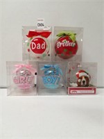 5 PIECES GLASS CHRISTMAS ORNAMENTS