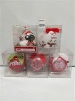 5 PIECES GLASS CHRISTMAS ORNAMENTS