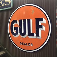Vintage Double  Sided Porcelain Gulf Dealer Sign
