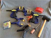 Irwin Clamps, Hand sander, rubber mallet & more