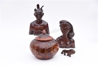 Artisian Hand Carved Wood Figurines & Bowl