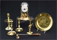 Brass Baldwin Candle Stick Holders, Clock, Plate