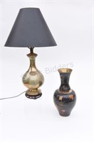 Brass Engraved Vase & Table Lamp