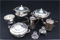 Silverplate Lidded Serving Dishes, Tea Pots