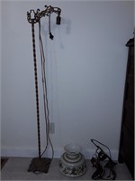 Antique Brass Pole Lamp And Hanging Lamp With