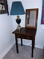 Lot To Include Mirror Brass Lamp And Side Table
