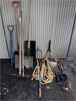 Gardening Lot - Rakes, Shovels, Hedge Trimmers
